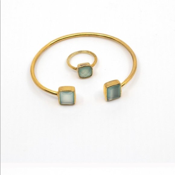 Margaret Elizabeth Jewelry - Margret Elizabeth Aqua chalcedony Cuff and Cushion Ring Set